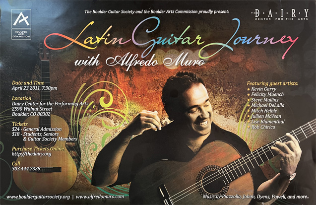 Poster for Latin Guitar Journey concert with Alfredo Muro