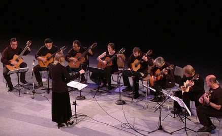 Felicty Muench conducting The Boulder Guitar Ensemble with Alfredo Muro